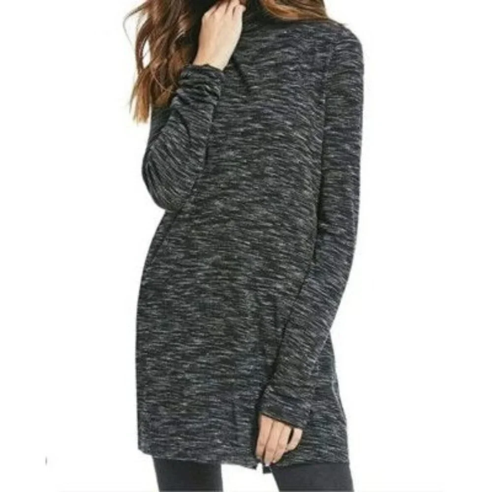 Free People women's large black‎ grey mock neck stonecold ribbed tunic top NWT